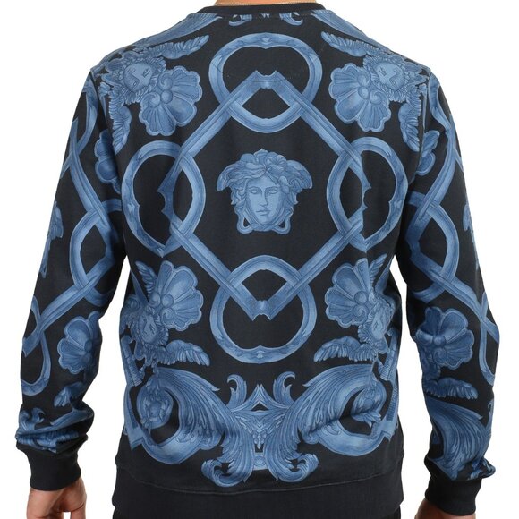 Versace Men's Navy Blue & Blue Barocco Print Cotton Sweatshirt US L IT 52 - Picture 3 of 6